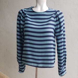 navy blue and powder blue striped pullover blouse with vintage look